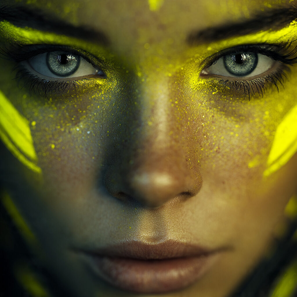 close up portrait with futuristic neon yellow graphic makeup (1) close up portrait with futuristic neon yellow graphic makeup (1)